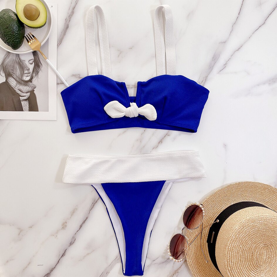 Block White Thong Bikini
