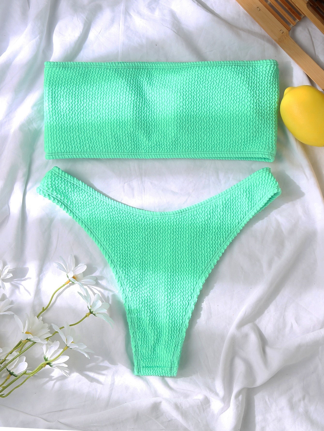 Ribbed High Waist Bandeau Bikini