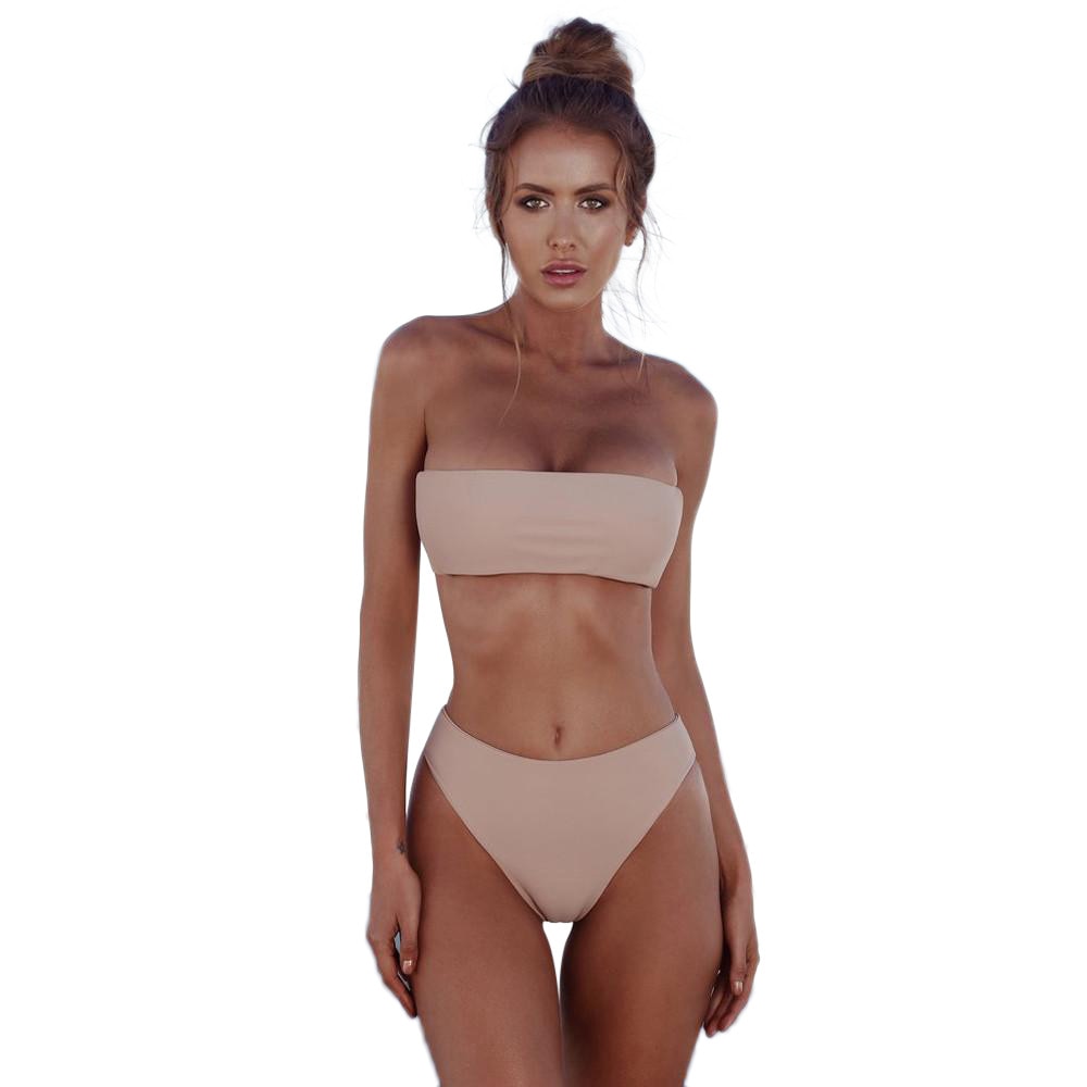 Solid Color Bandeau Bandage Bikini Set