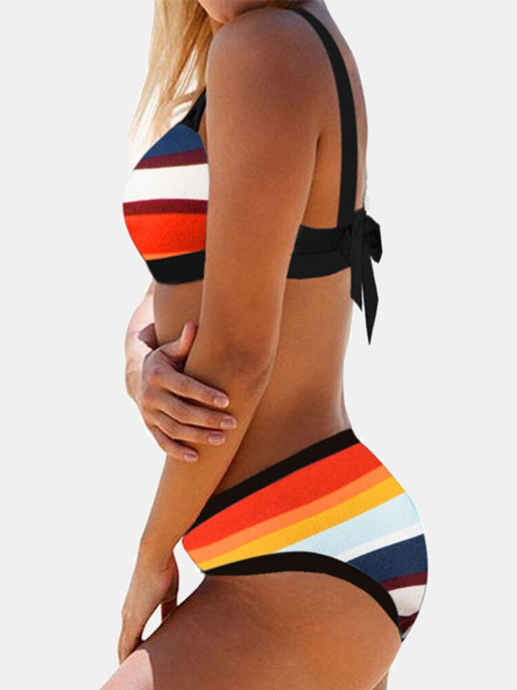 Colorful Stripe Back String Bikini