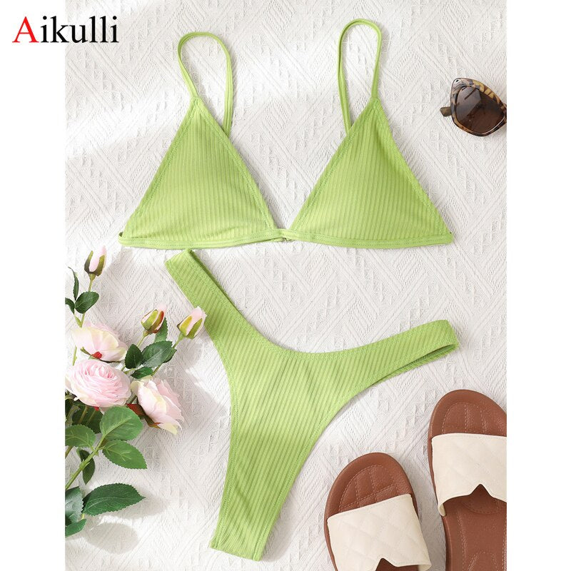 Sexy Solid Triangle Thong Bikini