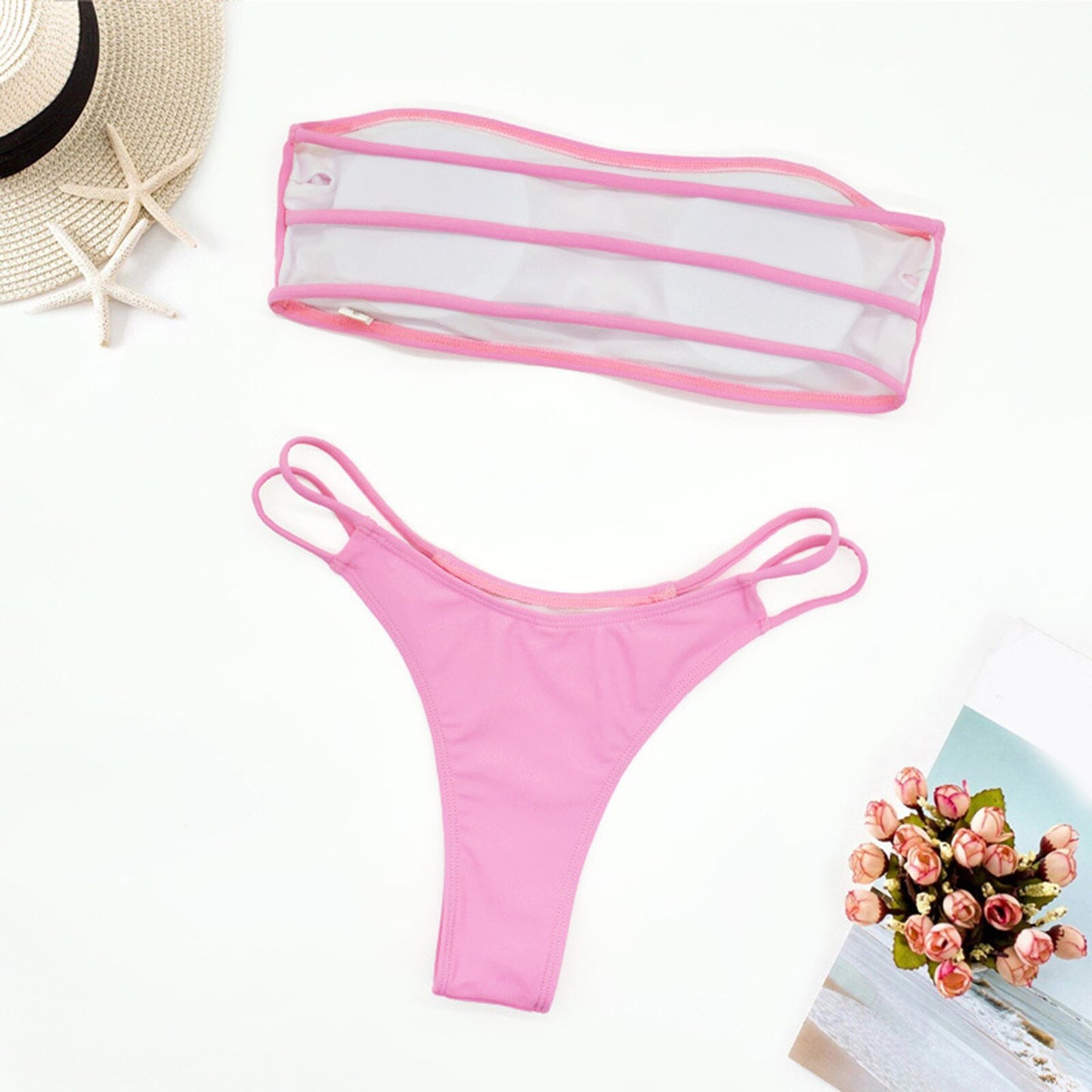 Tube Top Solid Color Bikini - Push Up Swimsuit