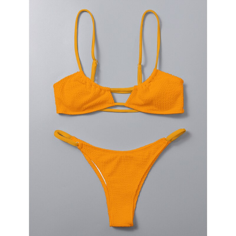 Ribbed Solid Thong Bikini