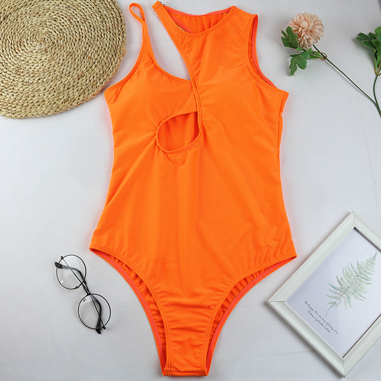 One-piece Hollow Out Solid Swimsuit