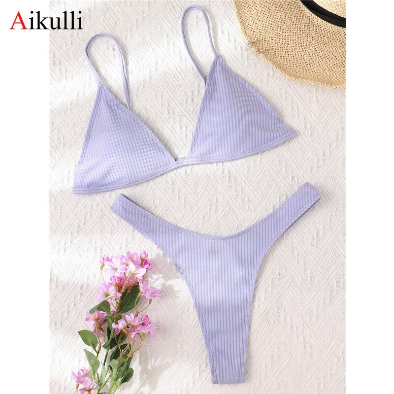 Sexy Solid Triangle Thong Bikini