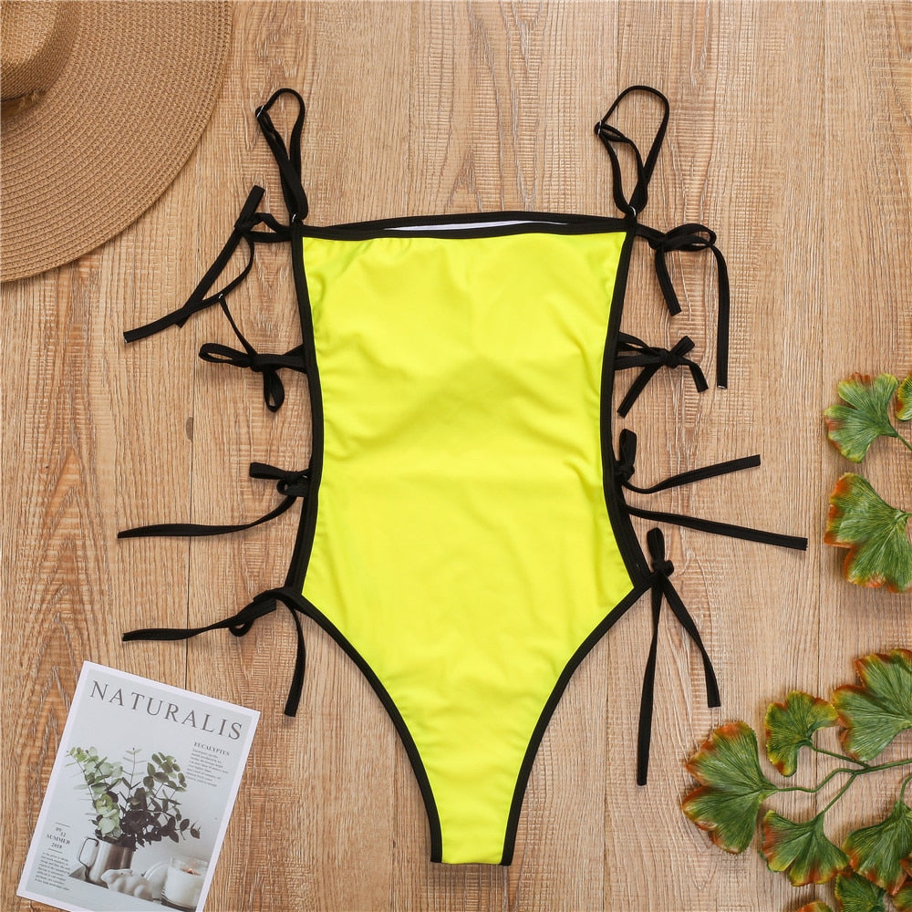 VigoCasey Hollowed Bandeau One Piece Tied Bathing Suit