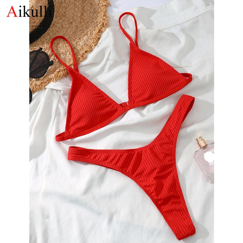 Sexy Solid Triangle Thong Bikini