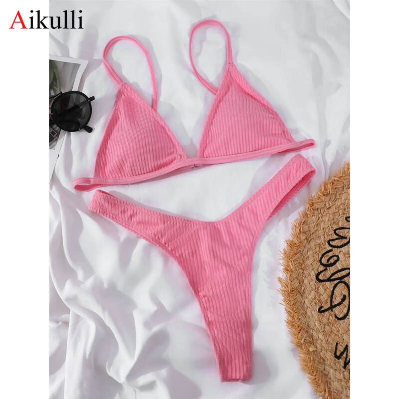 Sexy Solid Triangle Thong Bikini