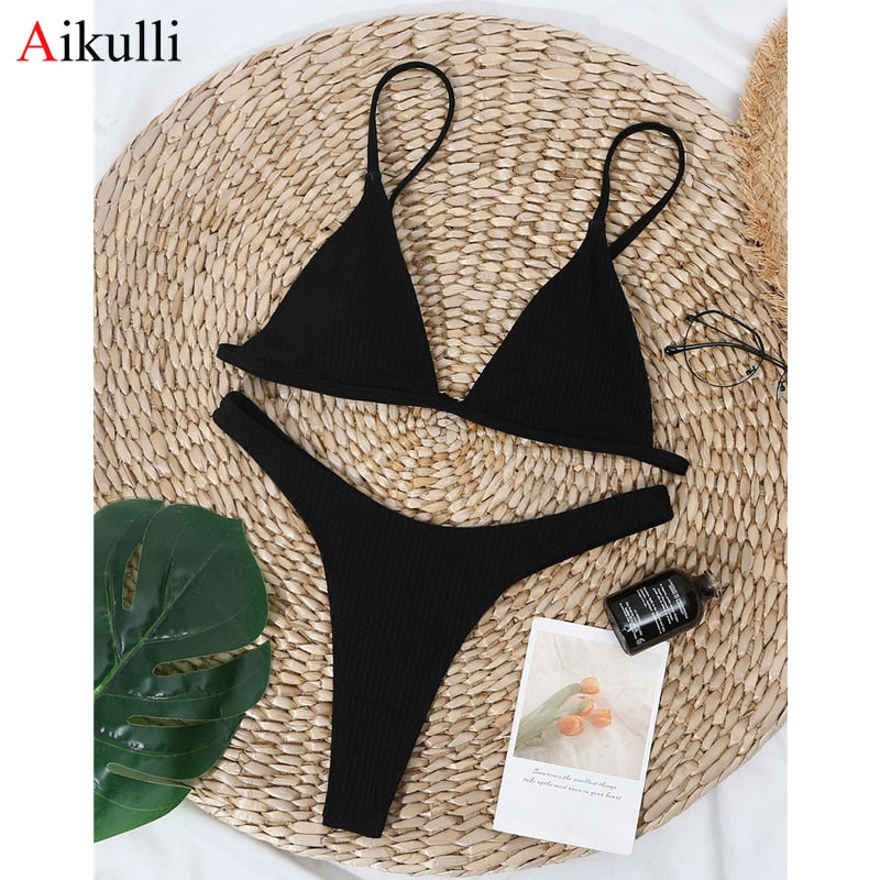 Sexy Solid Triangle Thong Bikini