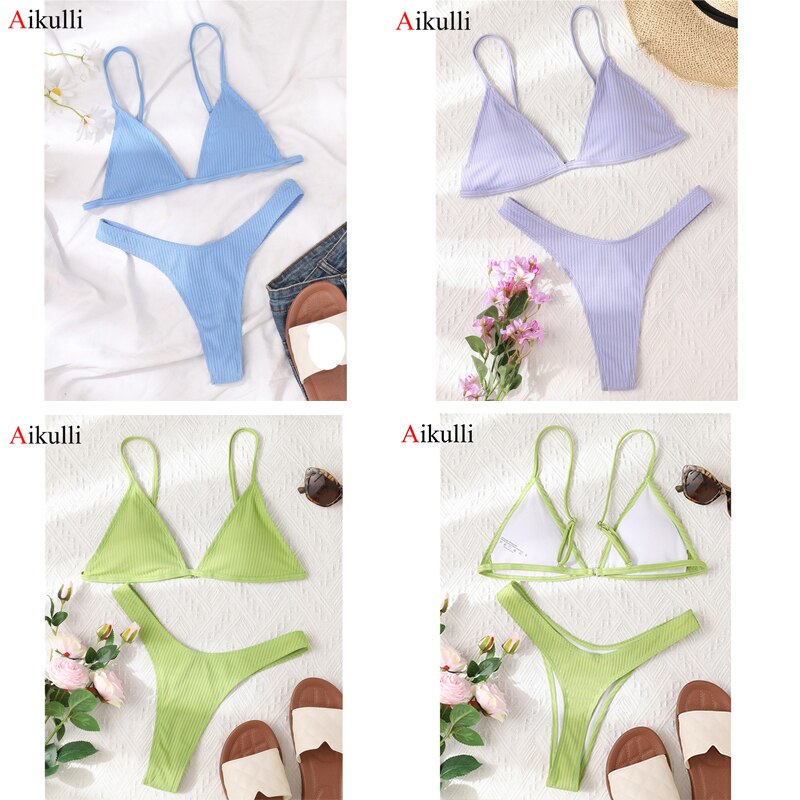 Sexy Solid Triangle Thong Bikini