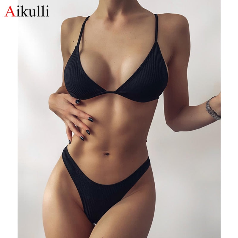 Sexy Solid Triangle Thong Bikini