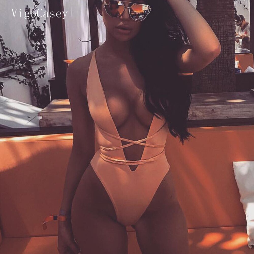 VigoCasey Deep v One Piece Swimsuit Tied Backless