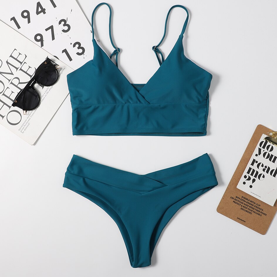 High Waist Solid Color Tankini