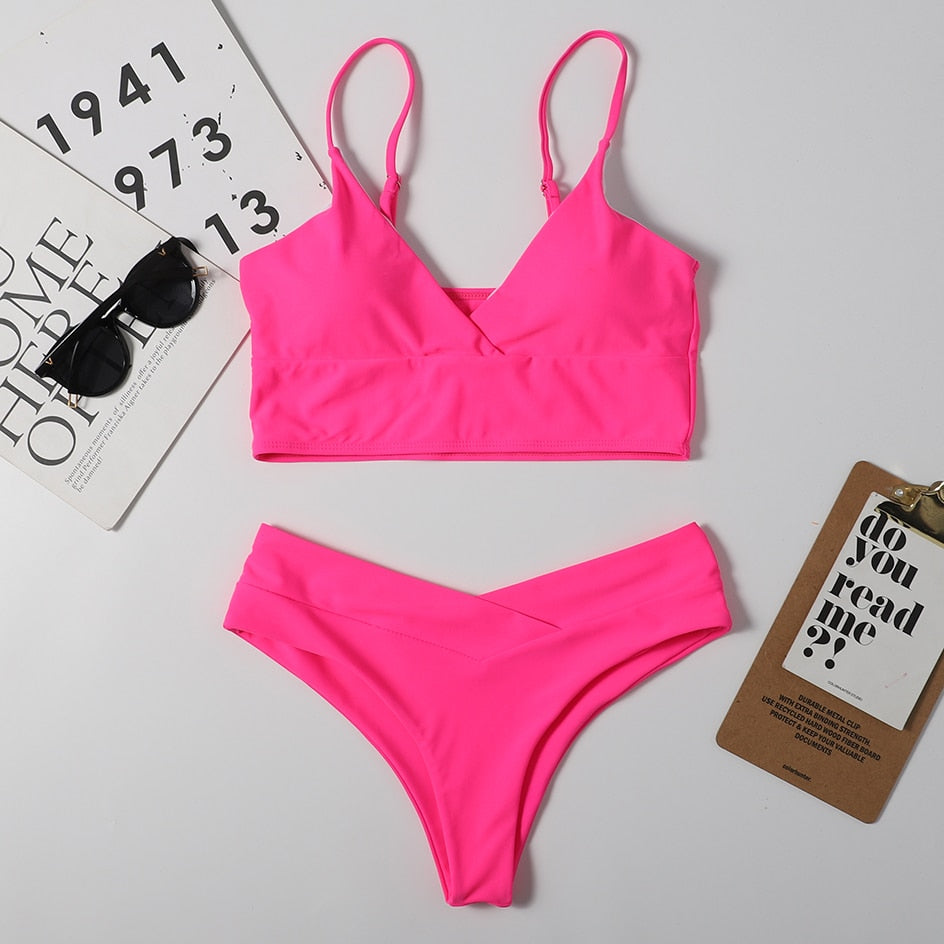 High Waist Solid Color Tankini
