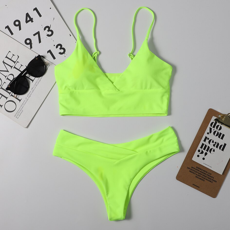 High Waist Solid Color Tankini