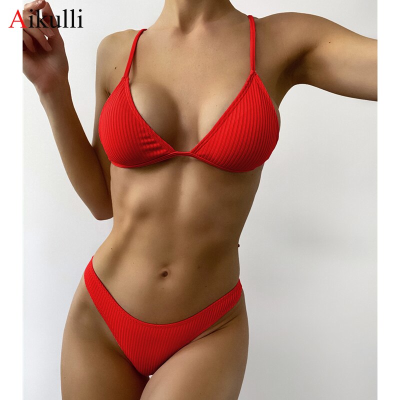 Sexy Solid Triangle Thong Bikini