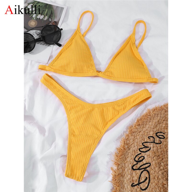 Sexy Solid Triangle Thong Bikini