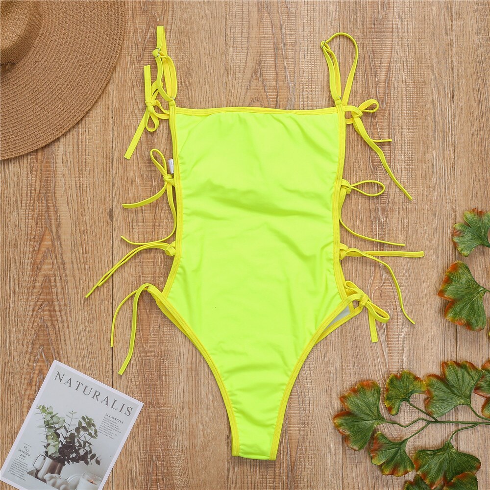VigoCasey Hollowed Bandeau One Piece Tied Bathing Suit