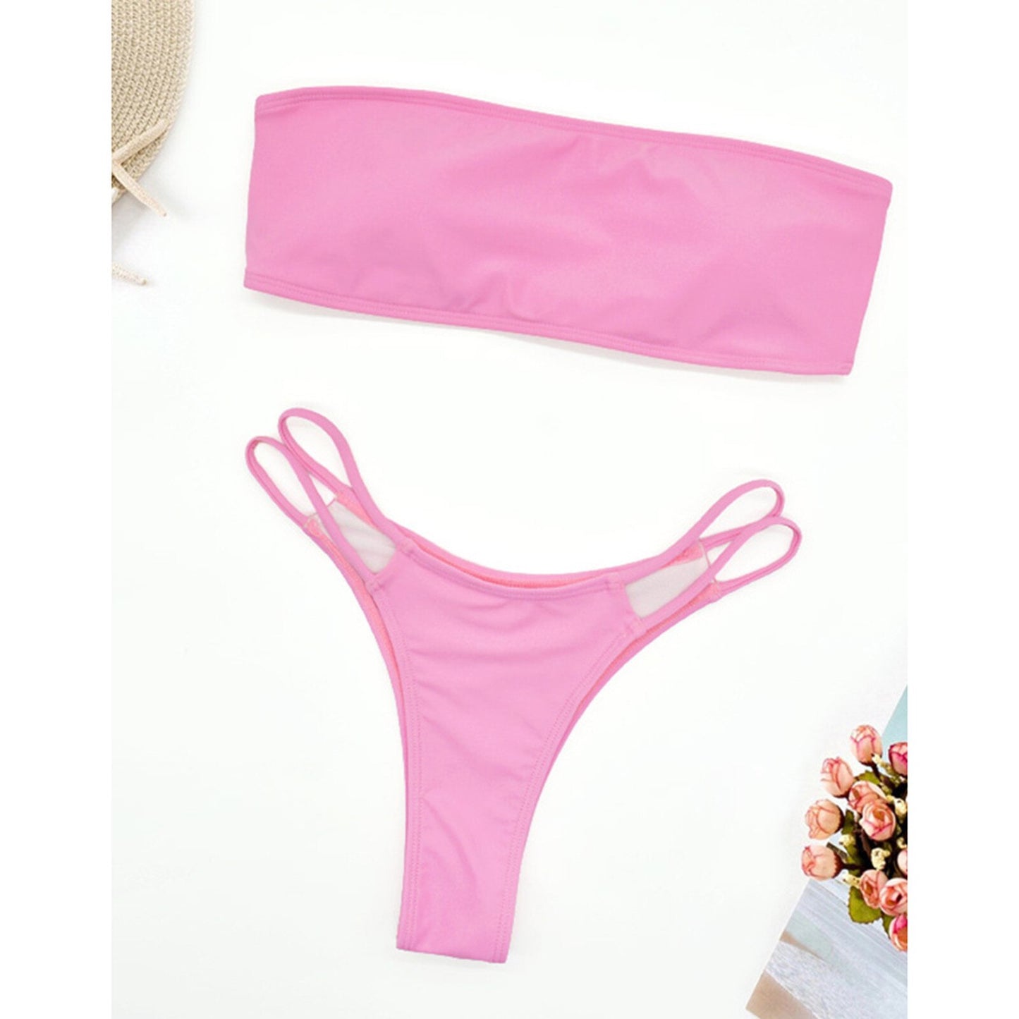 Tube Top Solid Color Bikini - Push Up Swimsuit