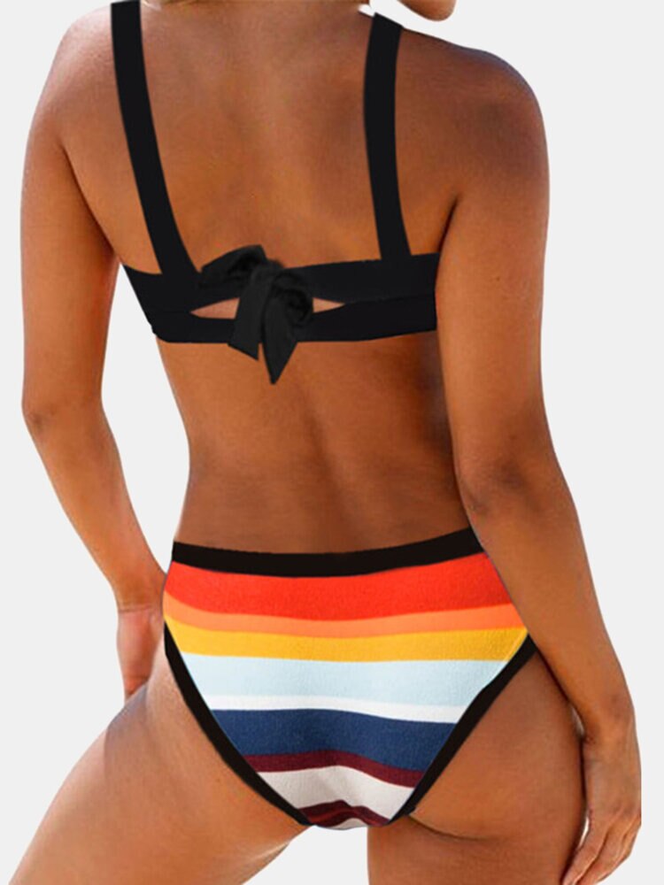 Colorful Stripe Back String Bikini