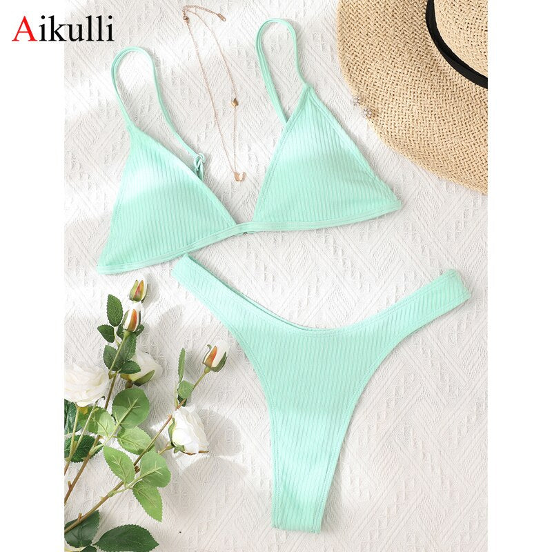 Sexy Solid Triangle Thong Bikini
