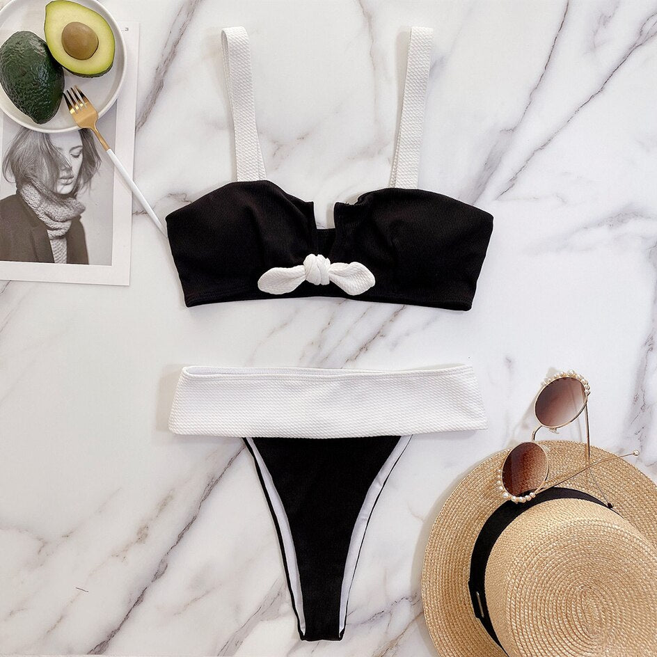 Block White Thong Bikini