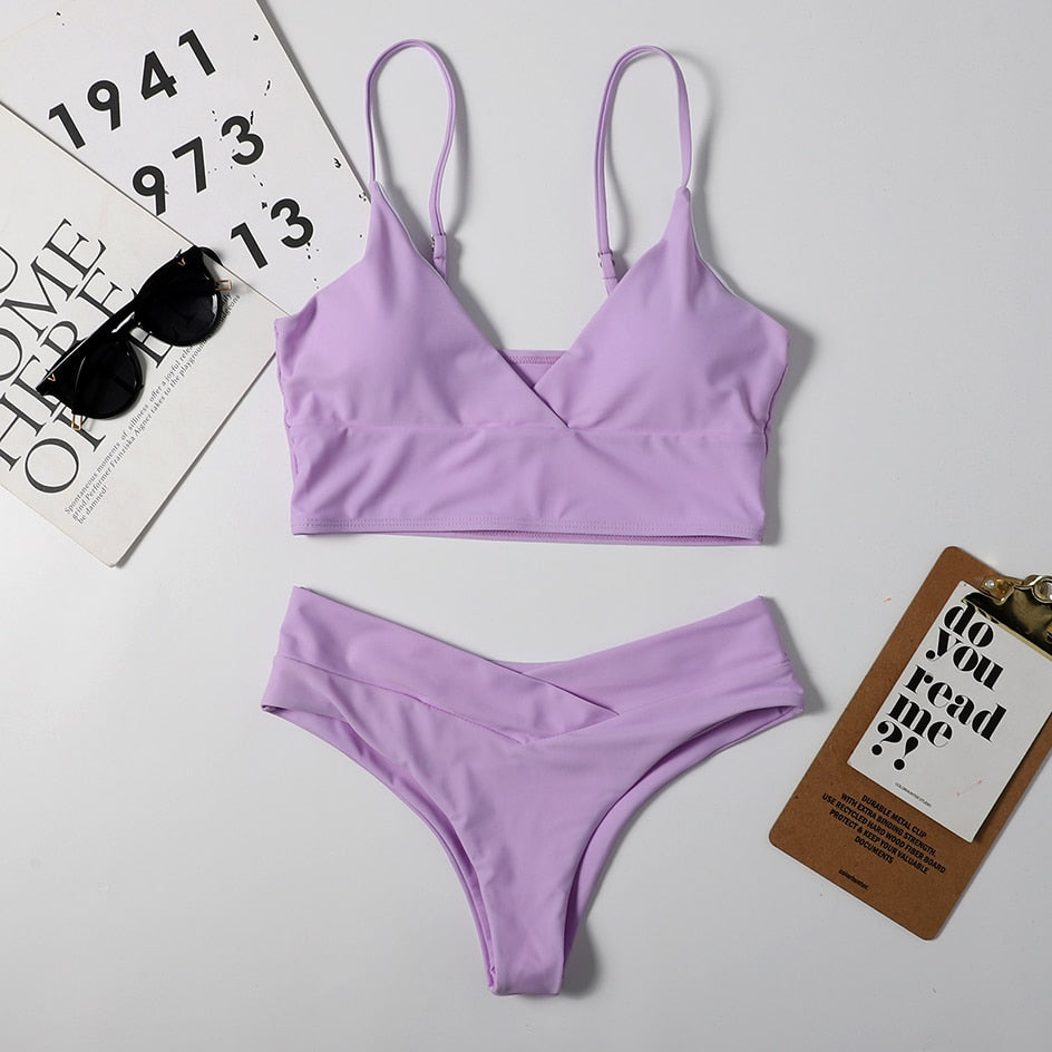 High Waist Solid Color Tankini