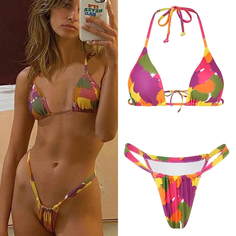 Rinabe Bikini Floral Print Micro Bikini Set