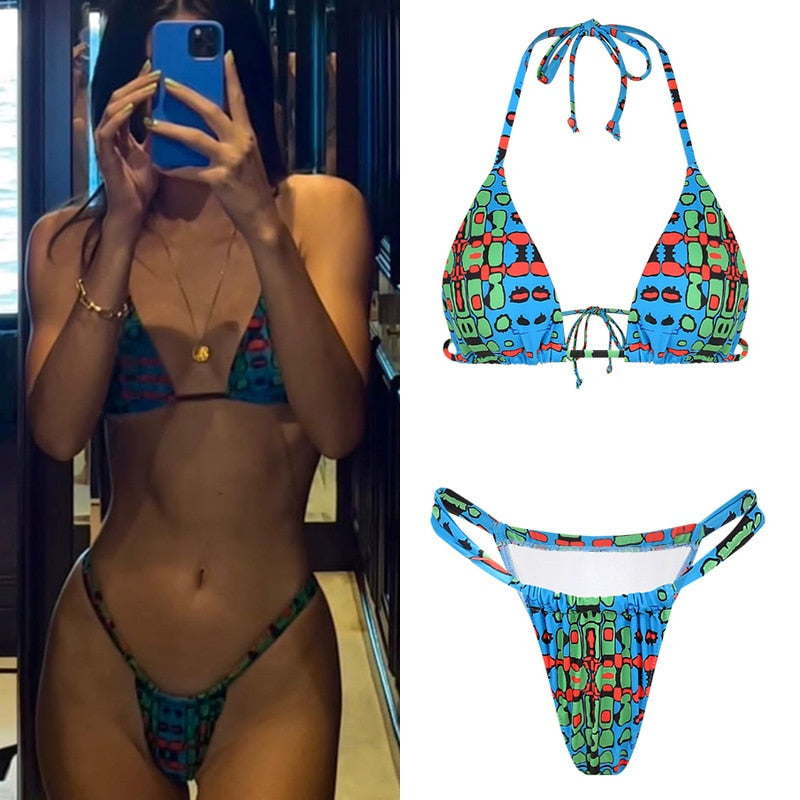 Rinabe Bikini Floral Print Micro Bikini Set