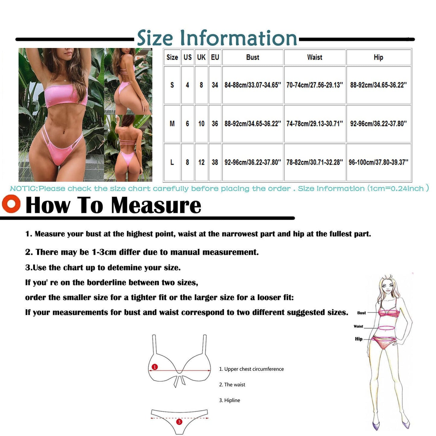Tube Top Solid Color Bikini - Push Up Swimsuit