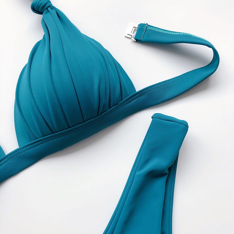 Sexy Solid Color Push-Ups Triangle Thong Bikini