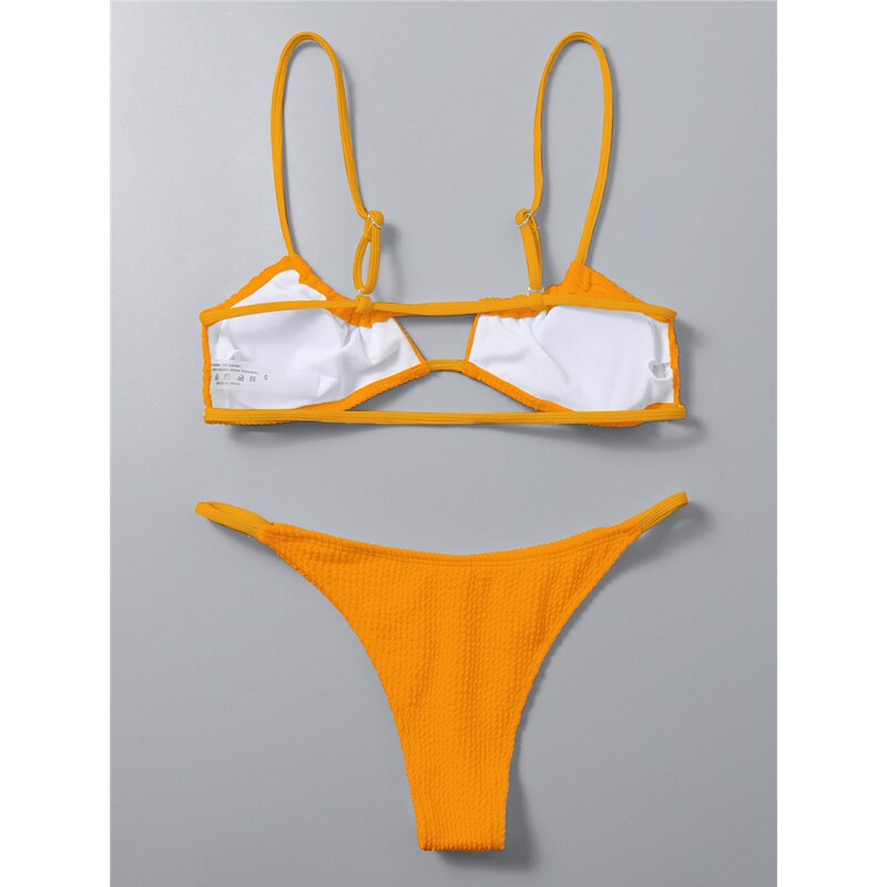 Ribbed Solid Thong Bikini