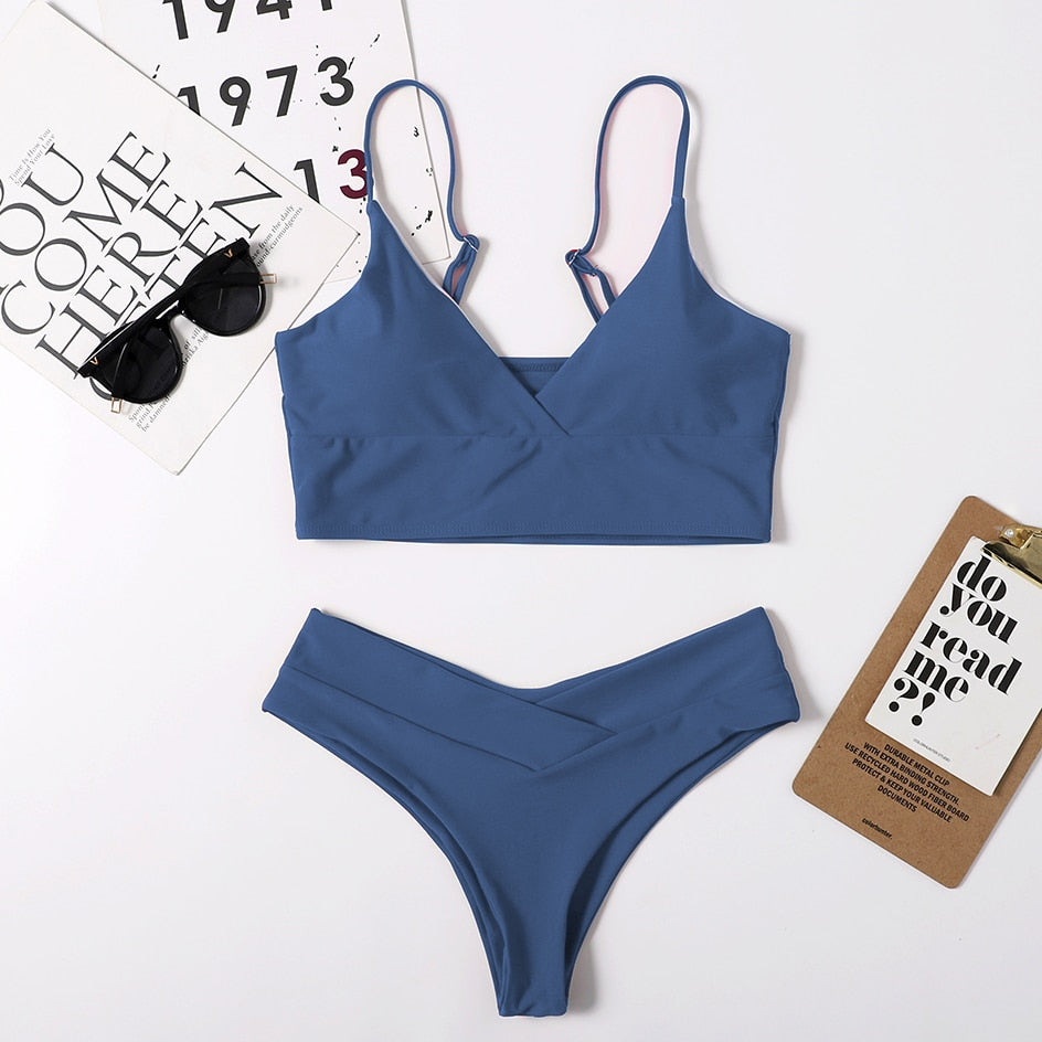 High Waist Solid Color Tankini