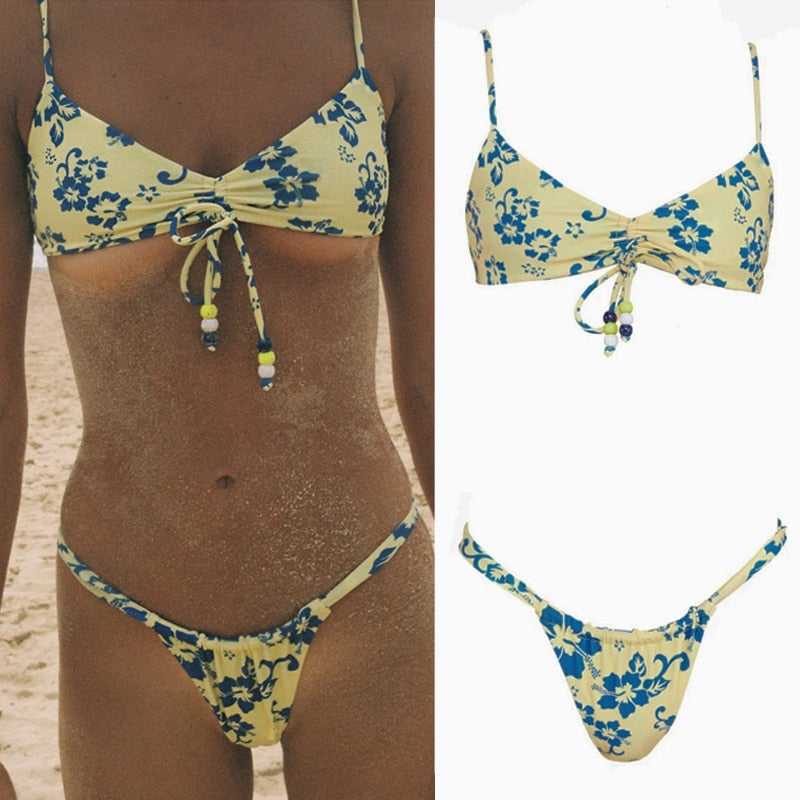 Rinabe Bikini Floral Print Micro Bikini Set