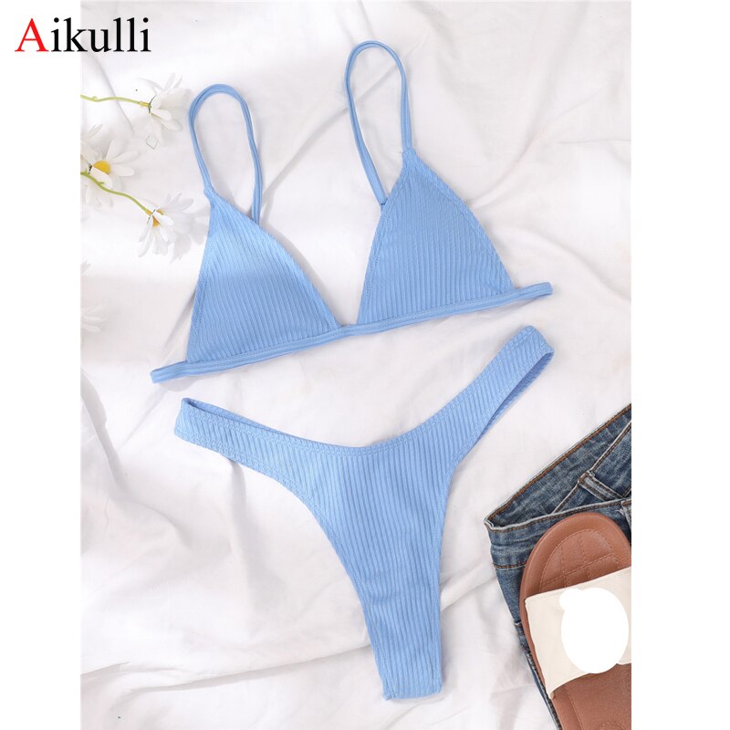 Sexy Solid Triangle Thong Bikini