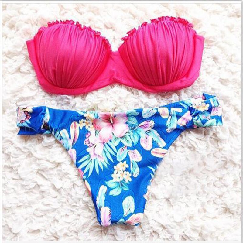 Frilled Textured Strapless Bikini Set