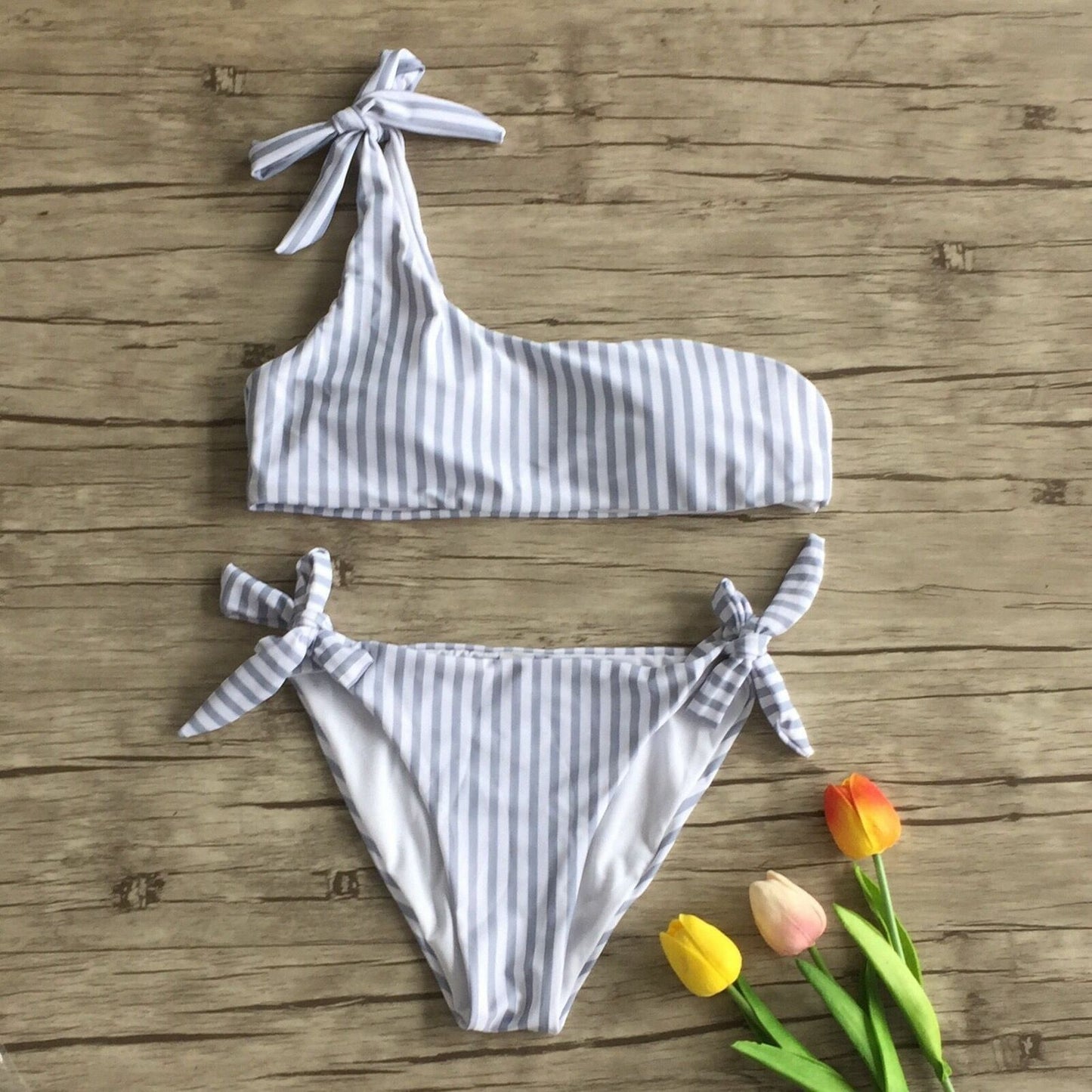 2pcs Bikini Set Push-Up Padded Stripe Beachwear Swimsuit