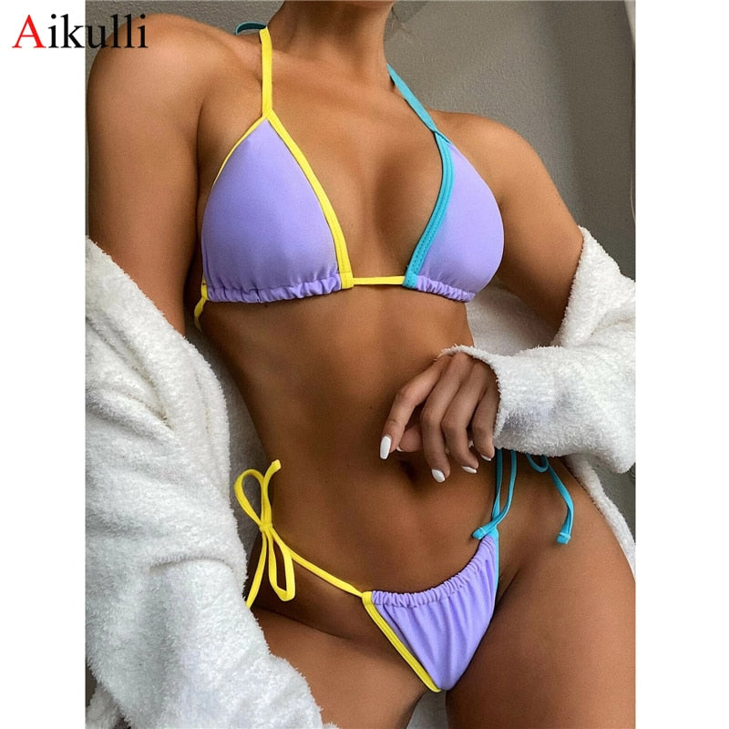 Tri-color Triangle String Bikini