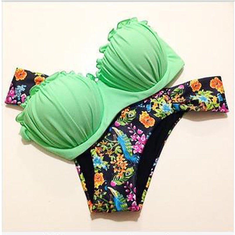 Frilled Textured Strapless Bikini Set