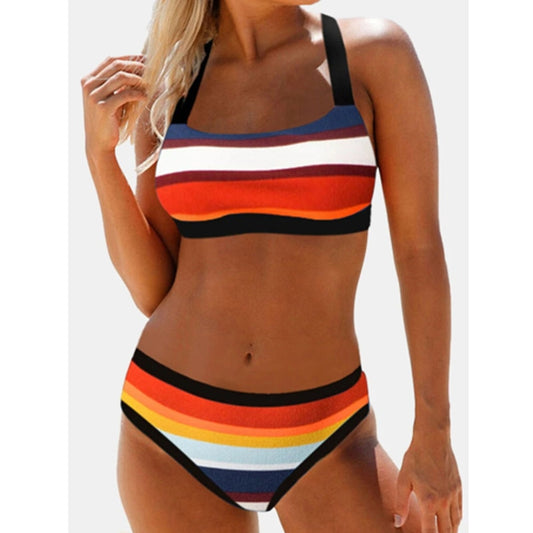 Colorful Stripe Back String Bikini