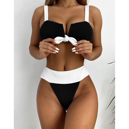 Block White Thong Bikini