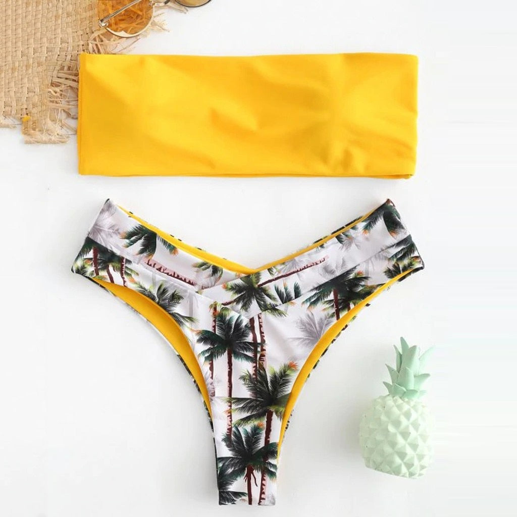 Two-Piece Coconut Print Padded Swimsuit