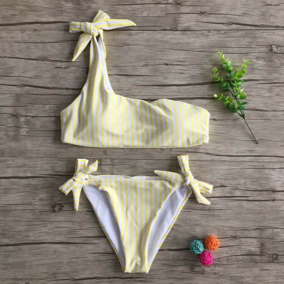 2pcs Bikini Set Push-Up Padded Stripe Beachwear Swimsuit