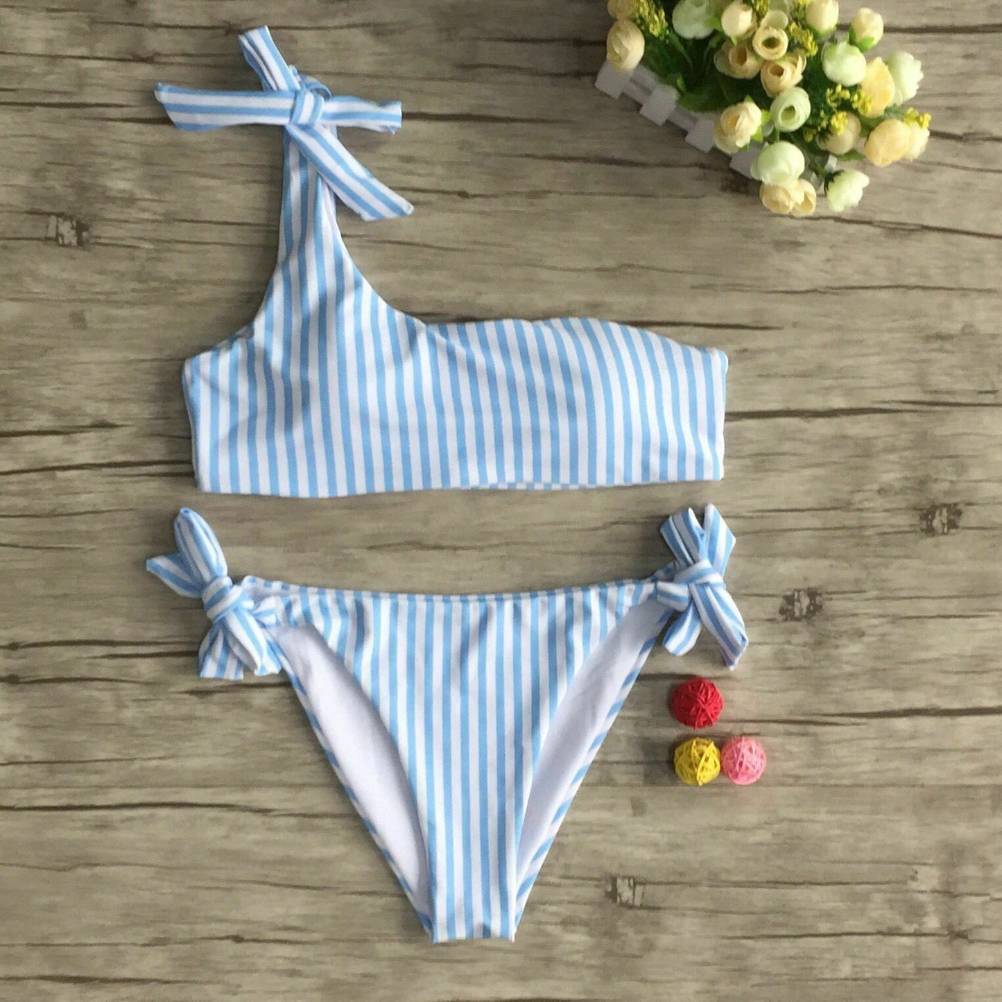 2pcs Bikini Set Push-Up Padded Stripe Beachwear Swimsuit