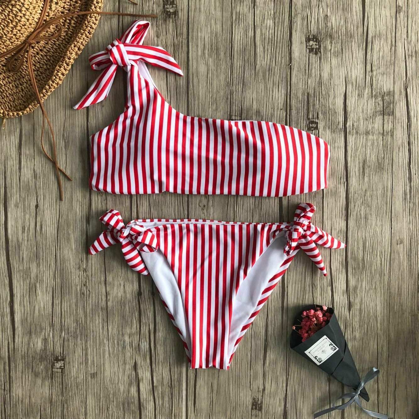 2pcs Bikini Set Push-Up Padded Stripe Beachwear Swimsuit