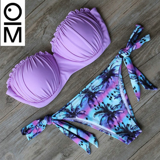 Frilled Textured Strapless Bikini Set